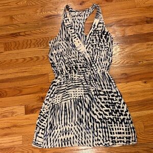 Parker Blue, Black and White Patterned Silk Mini Dress